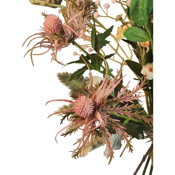 Artificial Wildflower Bouquet Roses, Thistles & Wild Blooms in Pink & Peach, Fau - Picture 14 of 15